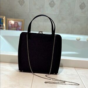 AnnTaylor Vintage Elegant Handle and Chain Strap Black Satin Fabric Handbag. EUC